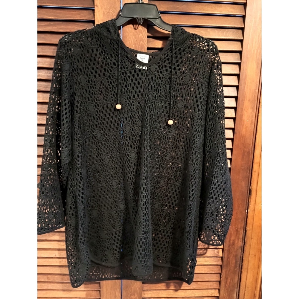 Westbound Beach Pool Swimsuit Coverup Womens Size Xlarge Black Mesh Hooded